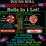 2x BU Shotgun Lincoln 1c rolls, 1990-d & 2010-p 50 pcs Each 100 Coins Total 50c