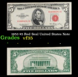 1953 $5 Red Seal United States Note Grades vf++