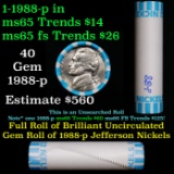 BU Shotgun Jefferson 5c roll, 1988-p 40 pcs Bank $2 Nickel Wrapper