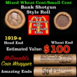Lincoln Wheat Cent 1c Mixed Roll Orig Brandt McDonalds Wrapper, 1919-s end, Wheat other end