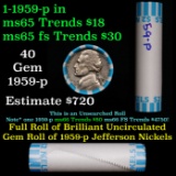 BU Shotgun Jefferson 5c roll, 1959-p 40 pcs Bank $2 Nickel Wrapper
