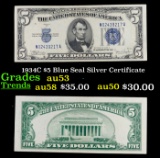1934C $5 Blue Seal Silver Certificate Grades Select AU