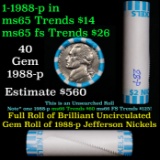 BU Shotgun Jefferson 5c roll, 1988-p 40 pcs Bank $2 Nickel Wrapper