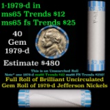 BU Shotgun Jefferson 5c roll, 1979-d 40 pcs Bank $2 Nickel Wrapper