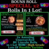 2x BU Shotgun Lincoln 1c rolls, 1981-p & 1995-p 50 pcs Each 100 Coins Total 50c