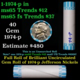 BU Shotgun Jefferson 5c roll, 1974-p 40 pcs Bank $2 Nickel Wrapper