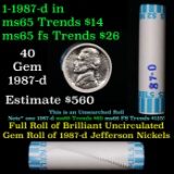 BU Shotgun Jefferson 5c roll, 1987-d 40 pcs Bank $2 Nickel Wrapper