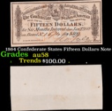 1864 Confederate States Fifteen Dollars Note Grades Choice AU/BU Slider