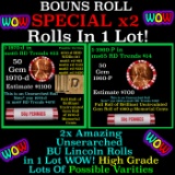 2x BU Shotgun Lincoln 1c rolls, 1960-p & 1970-d 50 pcs Each 100 Coins Total 50c