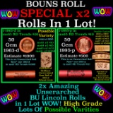 2x BU Shotgun Lincoln 1c rolls, 1963-d & 1995-p 50 pcs Each 100 Coins Total 50c