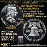 Proof ***Auction Highlight*** 1961 Franklin Half Dollar Near Top Pop! 50c Graded pr68+ CAM BY SEGS (