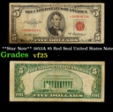 **Star Note** 1953A $5 Red Seal United States Note Grades vf+