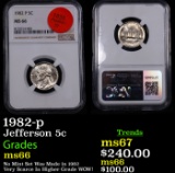 NGC 1982-p Jefferson Nickel 5c Graded ms66 BY NGC