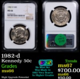 NGC 1982-d Kennedy Half Dollar 50c Graded ms66 By NGC