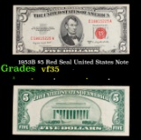 1953B $5 Red Seal United States Note Grades vf++