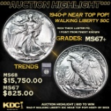 ***Auction Highlight*** 1940-p Walking Liberty Half Dollar Near Top Pop! 50c Graded ms67+ By SEGS (f