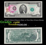 1976 $2 Federal Reserve Note w/ First Day of Issue Stamp $2 Green Seal Federal Reserve Note Grades G