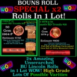 2x BU Shotgun Lincoln 1c rolls, 1974-p & 1964-p 50 pcs Each 100 Coins Total 50c
