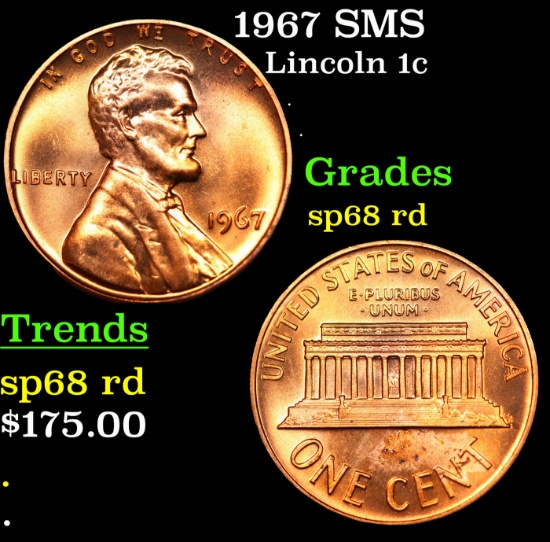 1967 SMS Lincoln Cent 1c Grades sp68 rd
