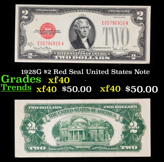 1928G $2 Red Seal United States Note Grades xf