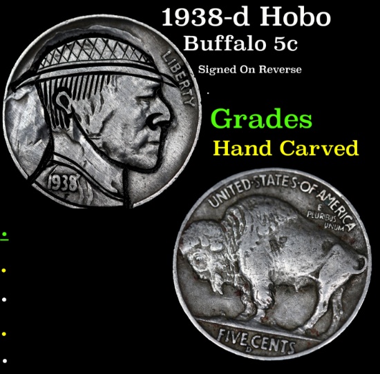 1938-d Hobo Buffalo Nickel 5c Grades Hand Carved