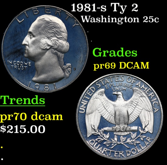 Proof 1981-s Ty 2 Washington Quarter 25c Grades GEM++ Proof Deep Cameo