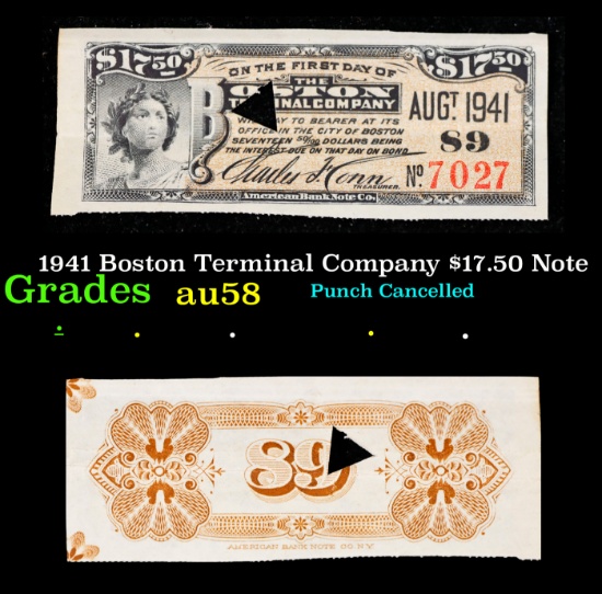1941 Boston Terminal Company $17.50 Note Grades Choice AU/BU Slider