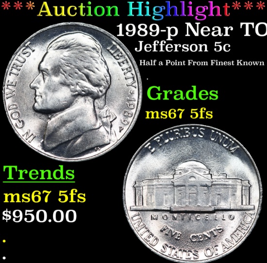 ***Auction Highlight*** 1989-p Jefferson Nickel Near TOP POP! 5c Graded ms67 5fs BY SEGS (fc)