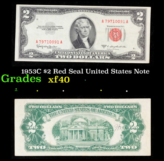 1953C $2 Red Seal United States Note Grades xf
