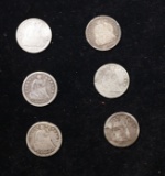 Lot Of Six Coins. 2x1854, 1861, 1856, 1858, 1859 Seated Liberty Half Dime 1/2 10c