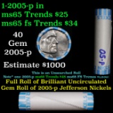 BU Shotgun Jefferson 5c roll, 2005-p Bison 40 pcs Bank $2 Nickel Wrapper Grades