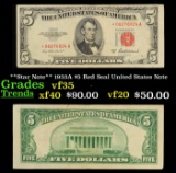 **Star Note** 1953C $5 Red Seal United States Note Grades vf+