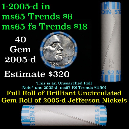 Shotgun Jefferson 5c roll, 2005-d 40 pcs Bank Wrapper