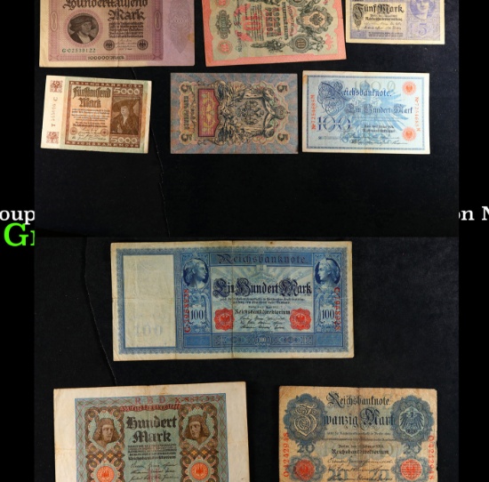 Group of 9 Early 1900's Russioan Hyperinflation Notes