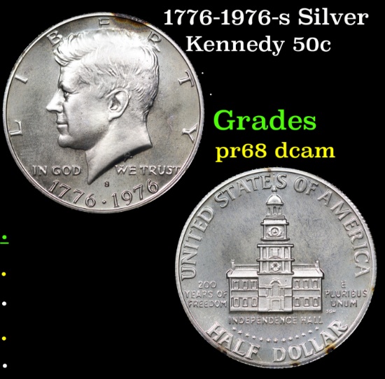 Proof 1776-1976-s Silver Kennedy Half Dollar 50c Grades GEM++ Proof Deep Cameo