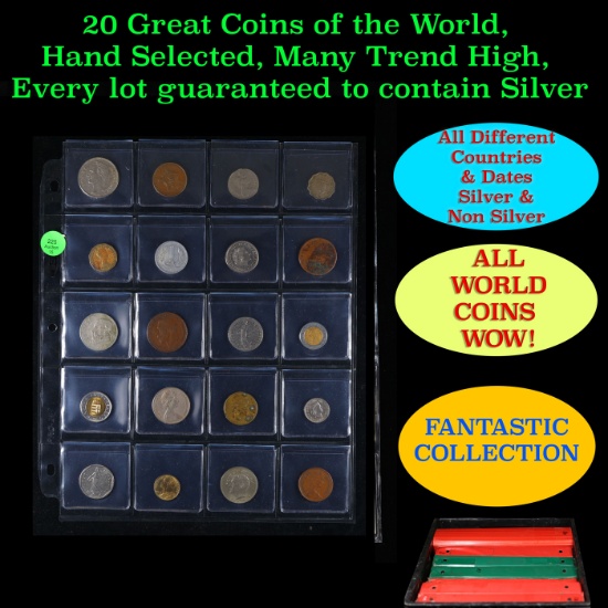 20 Great Coins of the World, hand selected, many trend high, every lot guaranteed to contain Silver.