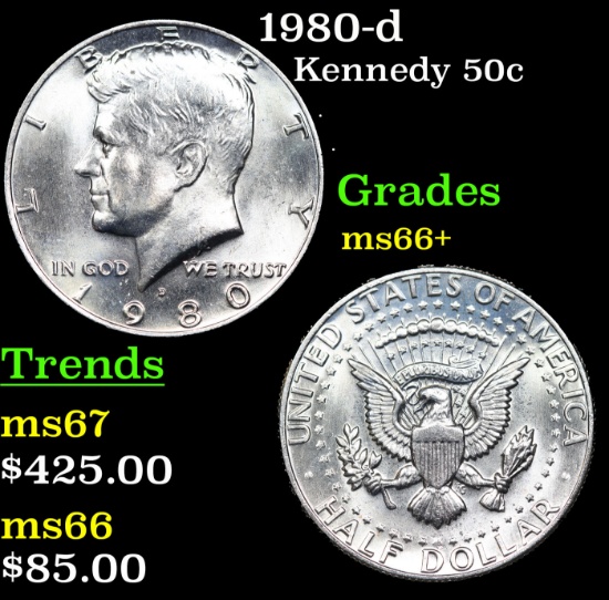1980-d Kennedy Half Dollar 50c Grades GEM++ Unc