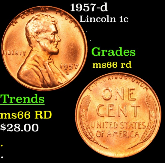 1957-d Lincoln Cent 1c Grades GEM+ Unc RD