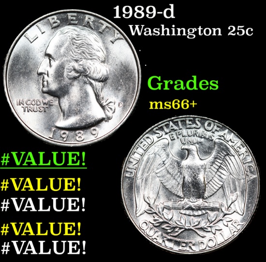 1989-d Washington Quarter 25c Grades GEM++ Unc
