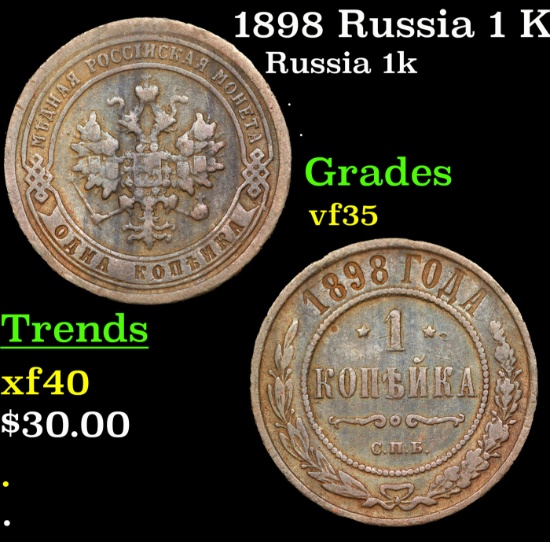 1898 Russia 1 Kopek Y# 9.2 Grades vf++