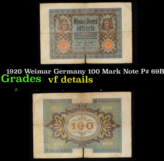 1920 Weimar Germany 100 Mark Note P# 69B Grades vf details