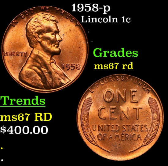 1958-p Lincoln Cent 1c Grades GEM++ Unc RD