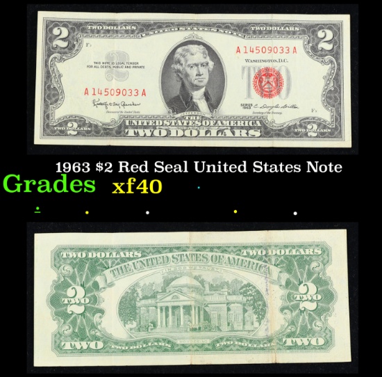 1963 $2 Red Seal United States Note Grades xf