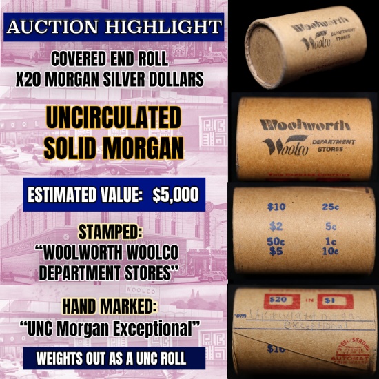 Wow! Covered End Roll! Marked "Unc Morgan Exceptional"! X20 Coins Inside! (FC)