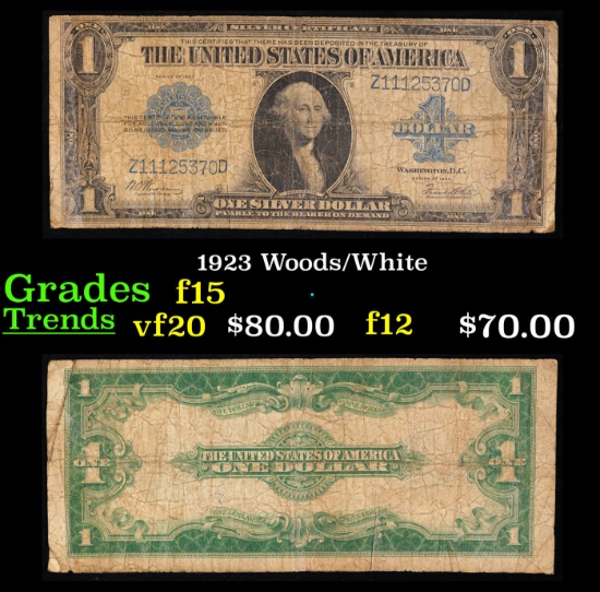1923 $1 large size Blue Seal Silver Certificate Grades f+ Signatures Woods/White