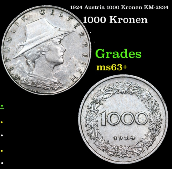 1924 Austria 1000 Kronen KM-2834 Grades Select+ Unc