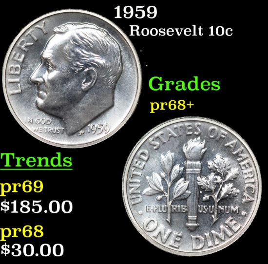 Proof 1959 Roosevelt Dime 10c Grades GEM++ Proof