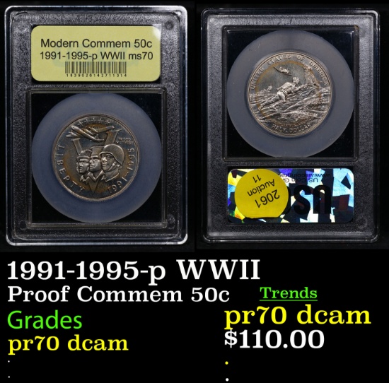 Proof 1991-1995-p WWII Modern Commem Half Dollar 50c Graded GEM++ Proof Deep Cameo By USCG