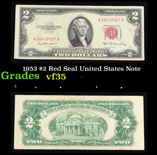 1953 $2 Red Seal United States Note Grades vf++