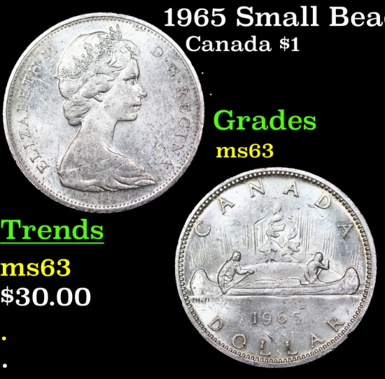 1965 Small Beads, Pointed 5 Canada Dollar 1 Grades Select Unc